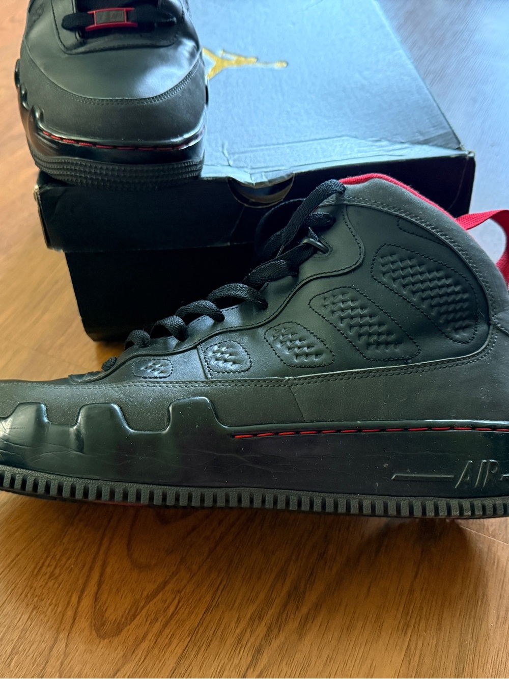 Jordan Black High-Top Sneakers with Red Lining - Picture 2 of 3